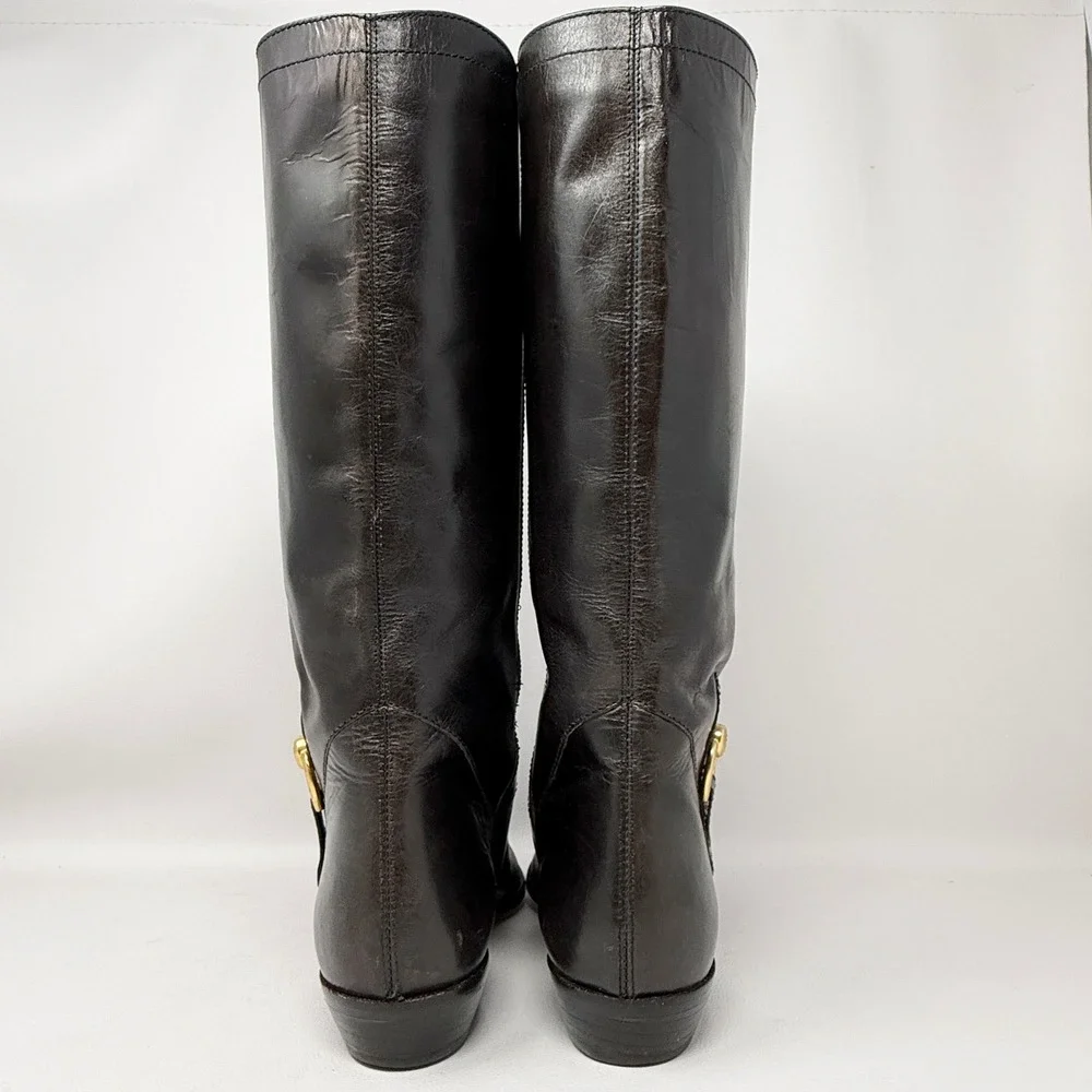 Etienne Aigner Vintage Brown Leather Tall Derby Riding‎ Boots 7M Academia Preppy